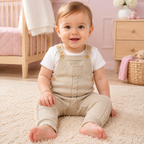Bébé portant la barboteuse en tricot beige sable