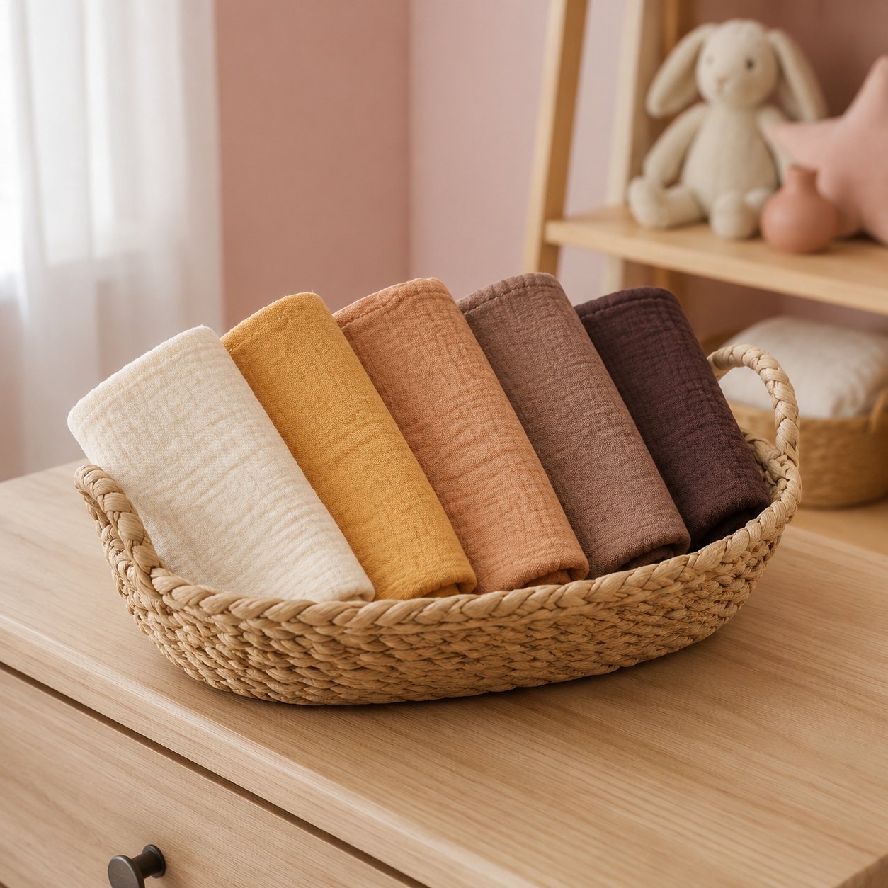 Lot de lingettes bébé café et caramel dans un panier