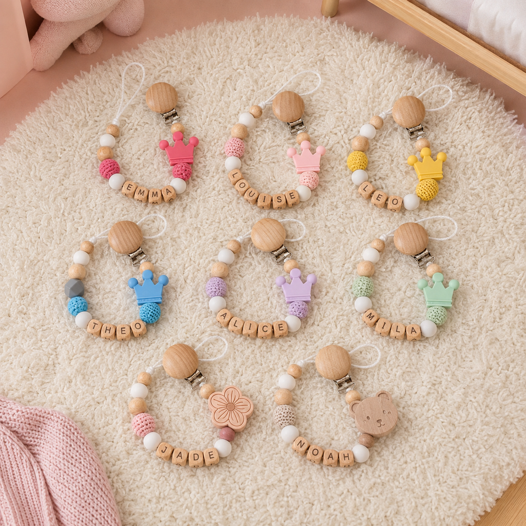 Sélection de modèles d’attaches-tétines bébé personnalisées