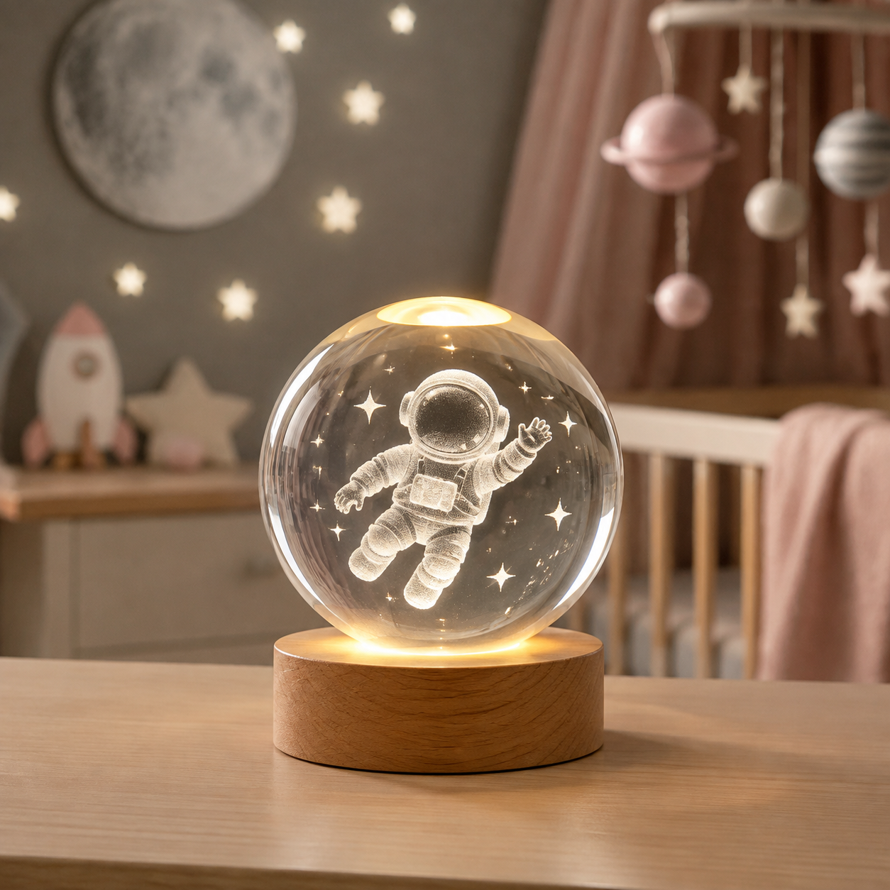 Veilleuse boule de cristal Astronaute dans une chambre de bébé