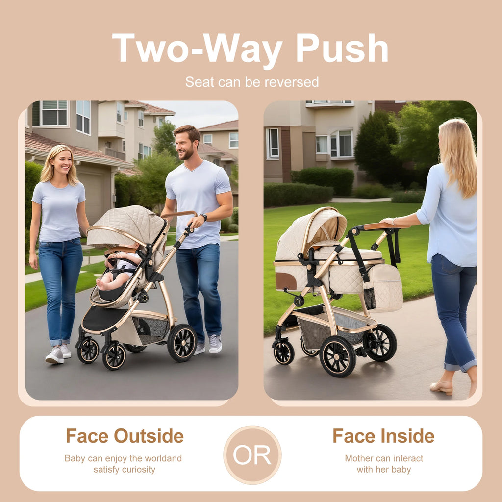 Poussette Bébé 3-en-1 Modulable avec Nacelle et Siège-Auto