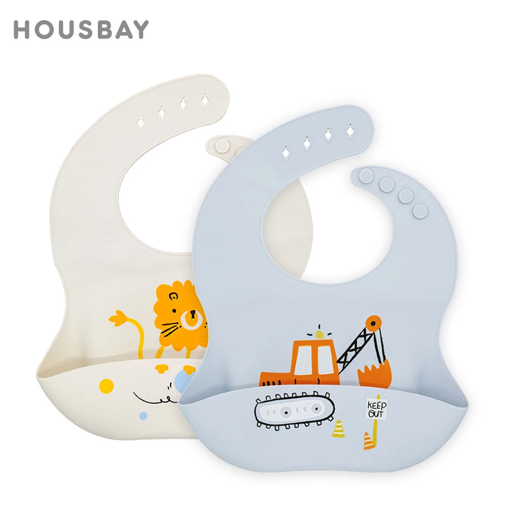 Bavoir Bébé en Silicone à Motifs Ludiques avec Poche
