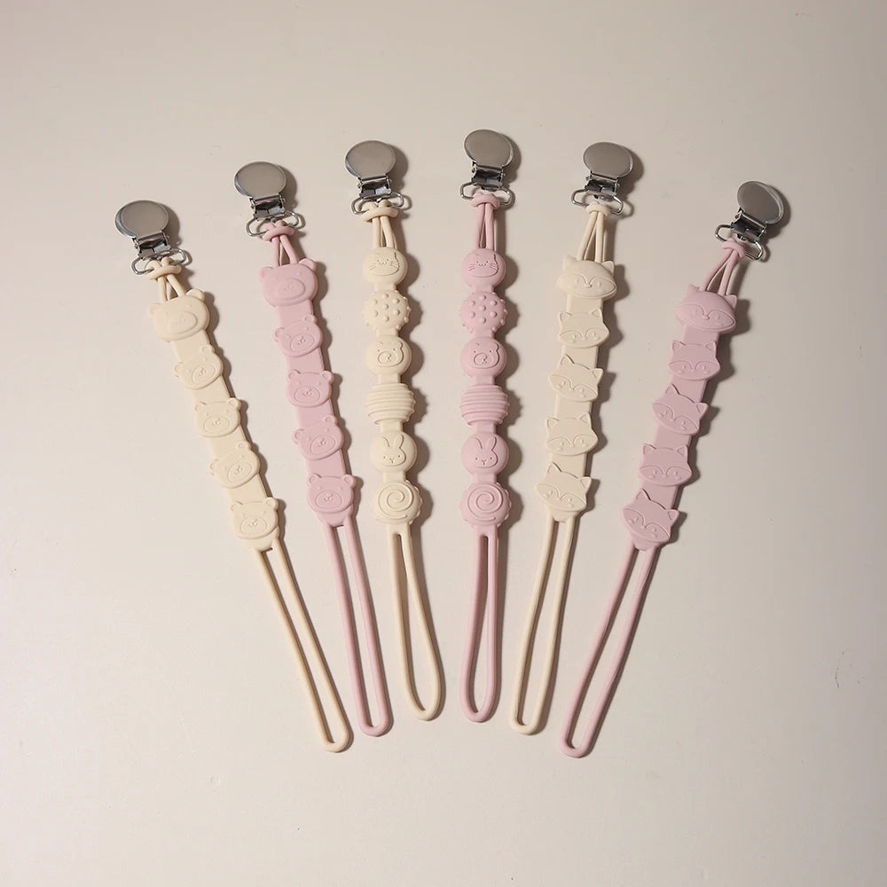 Attache-Tétine Bébé en Silicone à Motifs Animaux