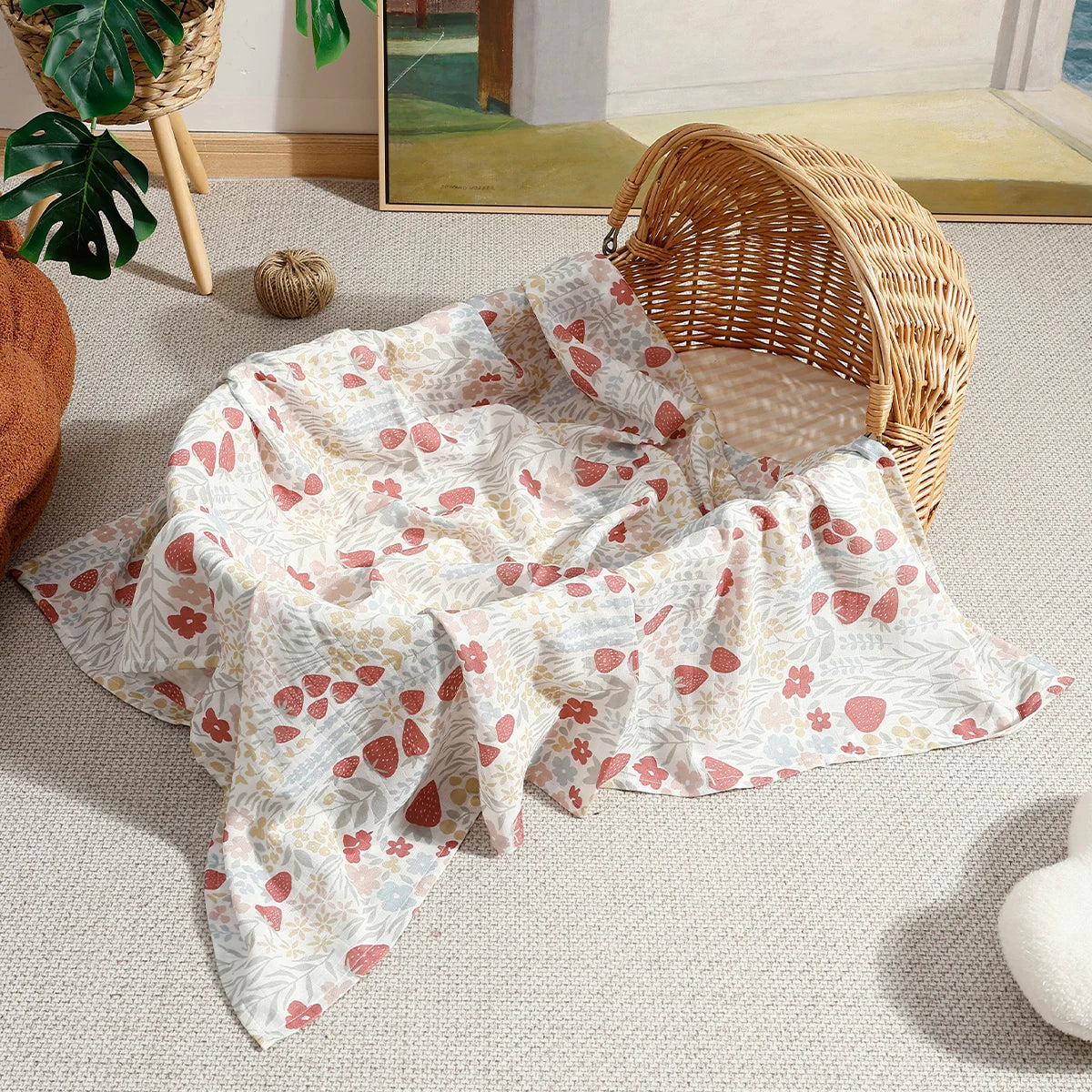 Couverture d’Emmaillotage Bébé en Mousseline Bambou et Coton