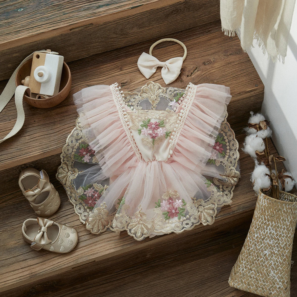 Robe Body Bébé Fleurie en Tulle avec Bandeau