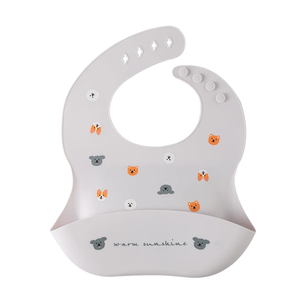Bavoir Bébé en Silicone à Motifs Ludiques avec Poche