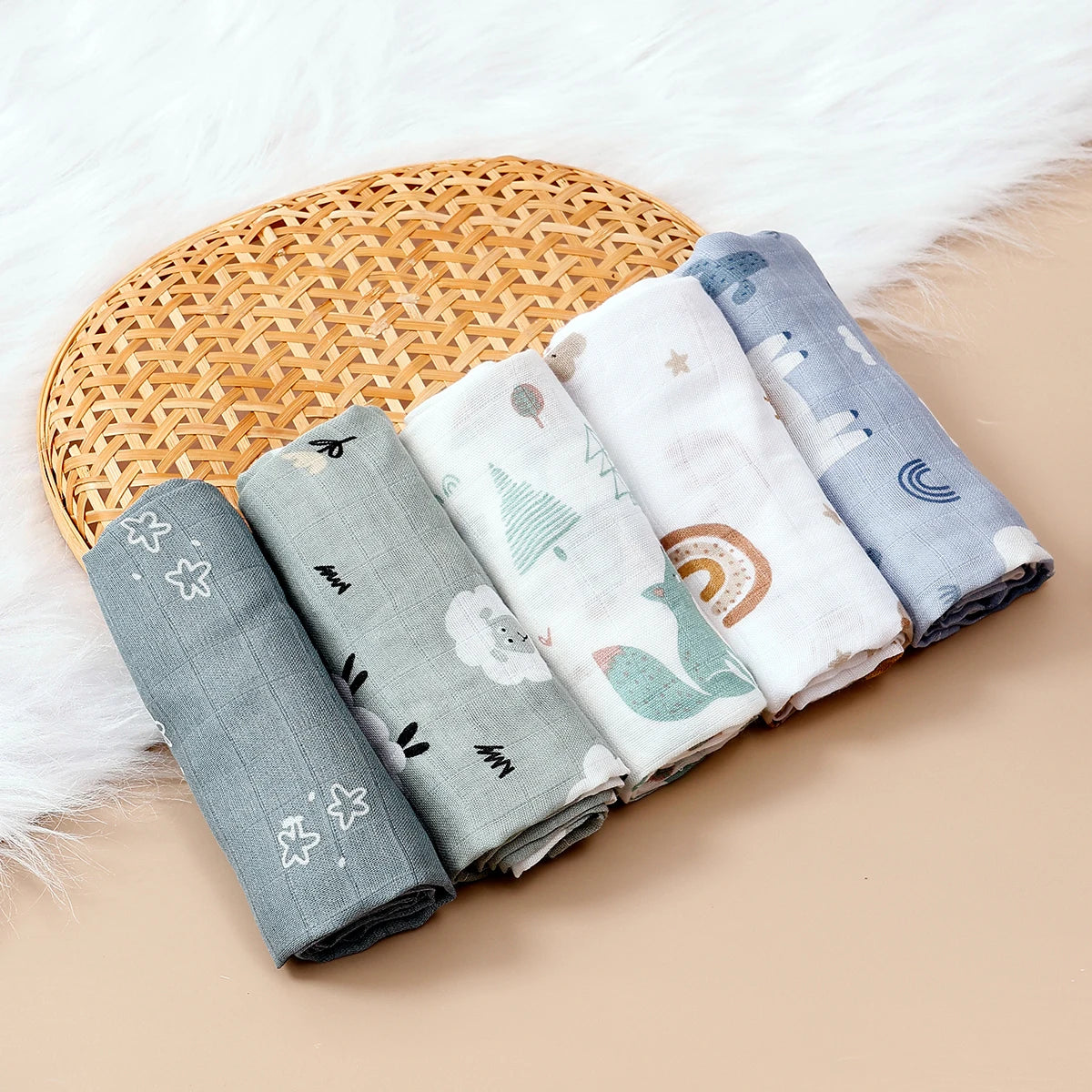 Langes Bébé en Mousseline Coton et Bambou – Lot de 5