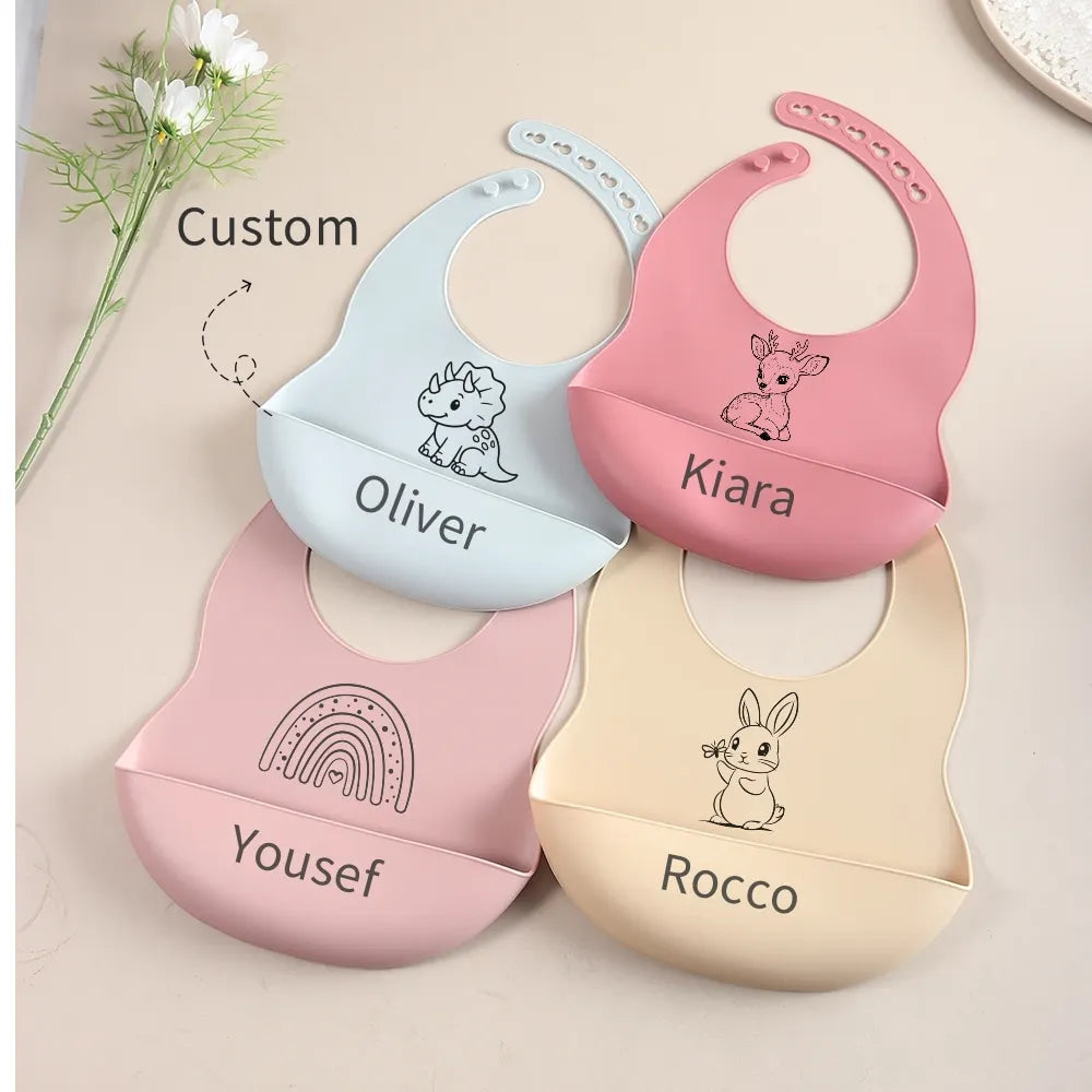 Bavoir Bébé Personnalisé en Silicone avec Poche