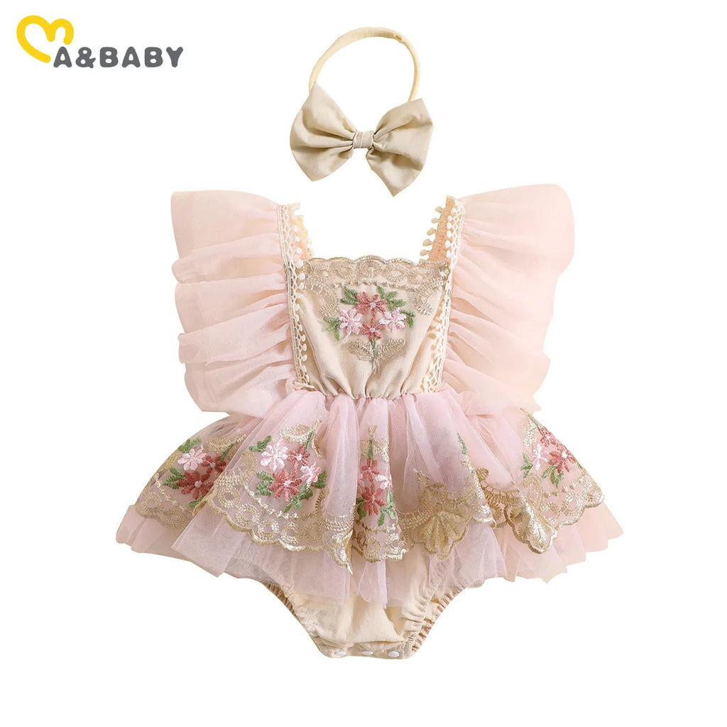 Robe Body Bébé Fleurie en Tulle avec Bandeau