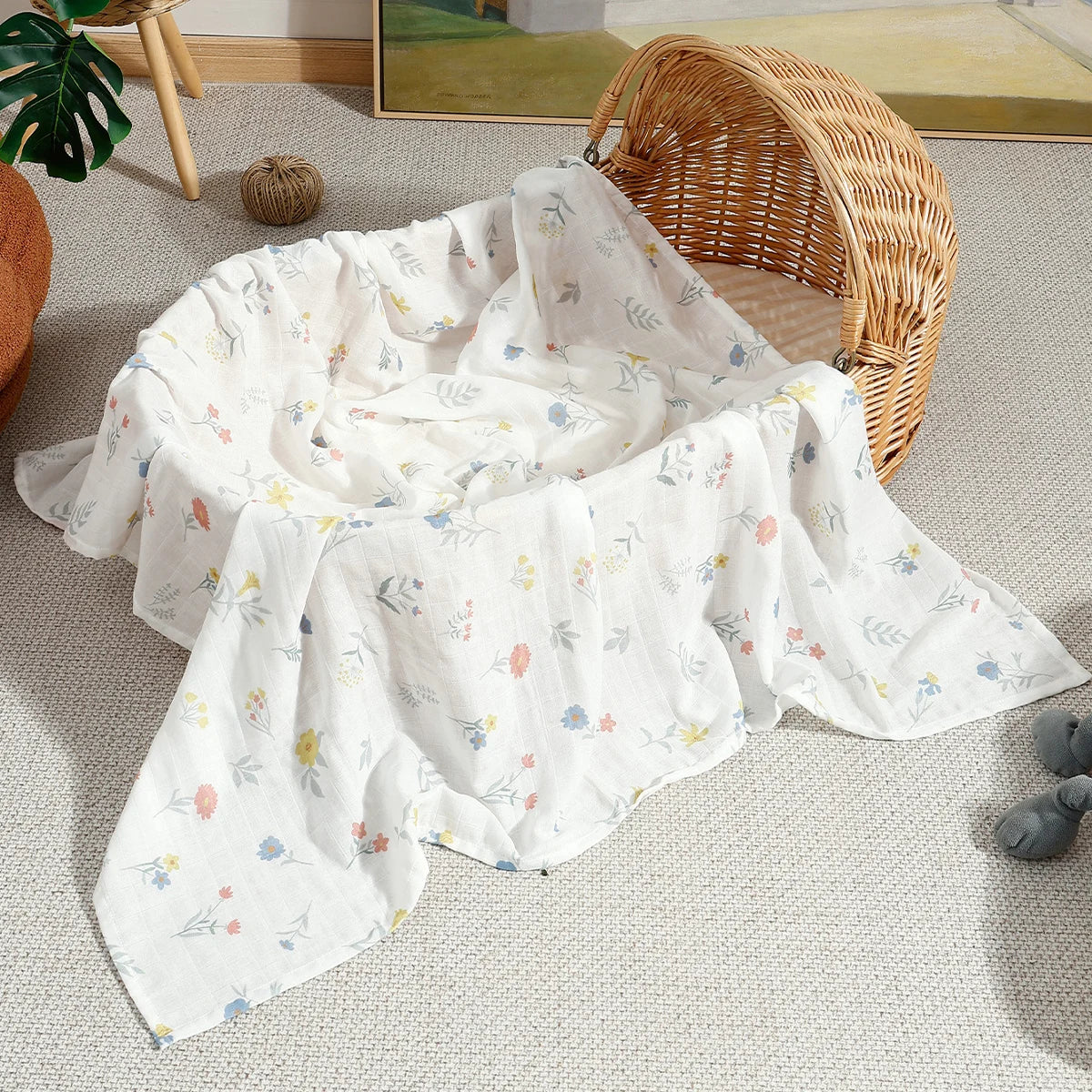 Couverture d’Emmaillotage Bébé en Mousseline Bambou et Coton