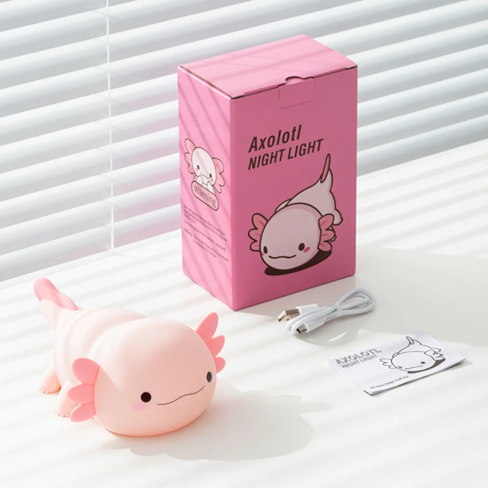 1Axolotl-Nachtlicht für Kinder, 2 Helligkeiten, Silikon, Kinderzimmer-Schlaflampe, tragbare, über USB wiederaufladbare Nachttischlampe für Babyzimmer