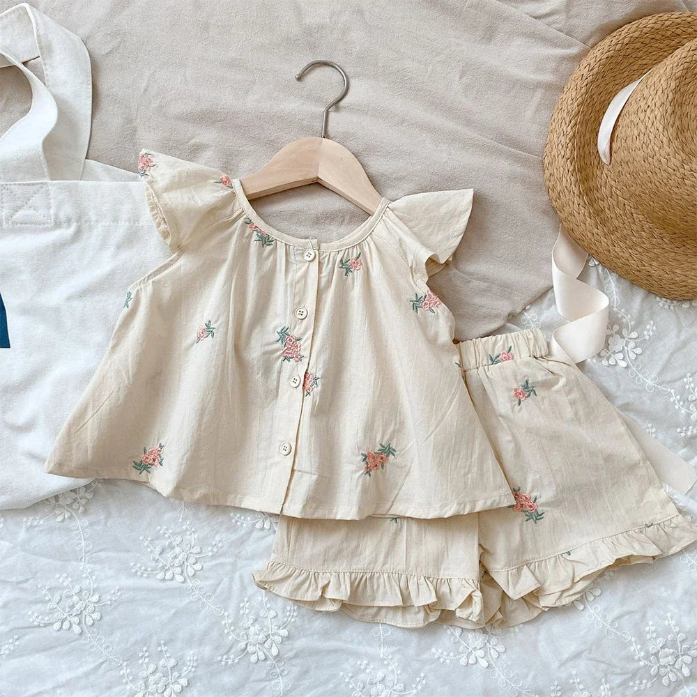 Ensemble Fille Fleuri en Coton – Blouse et Short