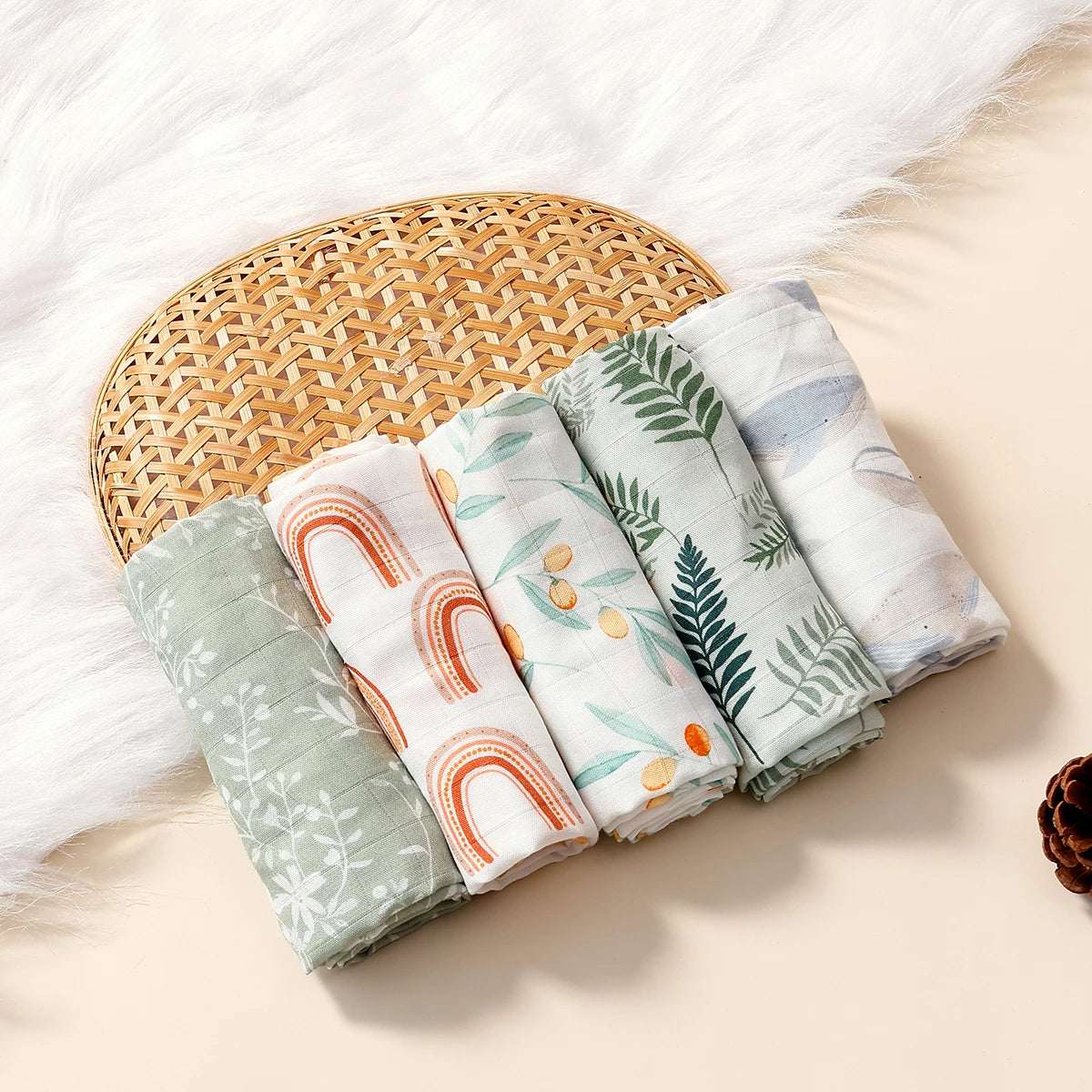 Langes Bébé en Mousseline Coton et Bambou – Lot de 5