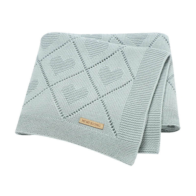 Couverture Bébé en Maille de Coton à Cœurs