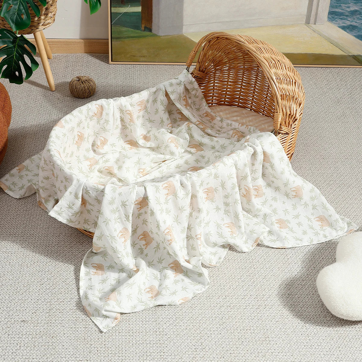 Couverture d’Emmaillotage Bébé en Mousseline Bambou et Coton
