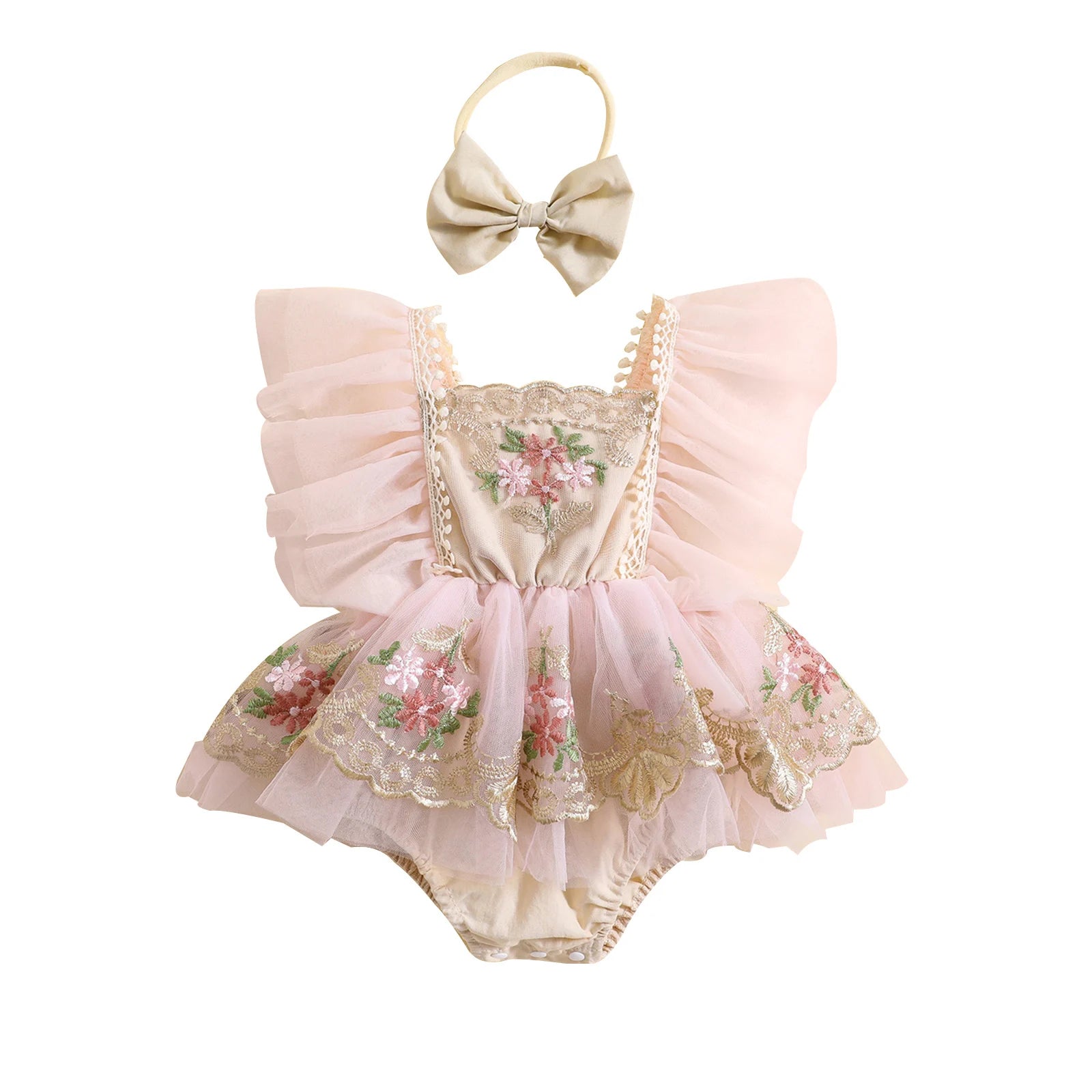Robe Body Bébé Fleurie en Tulle avec Bandeau