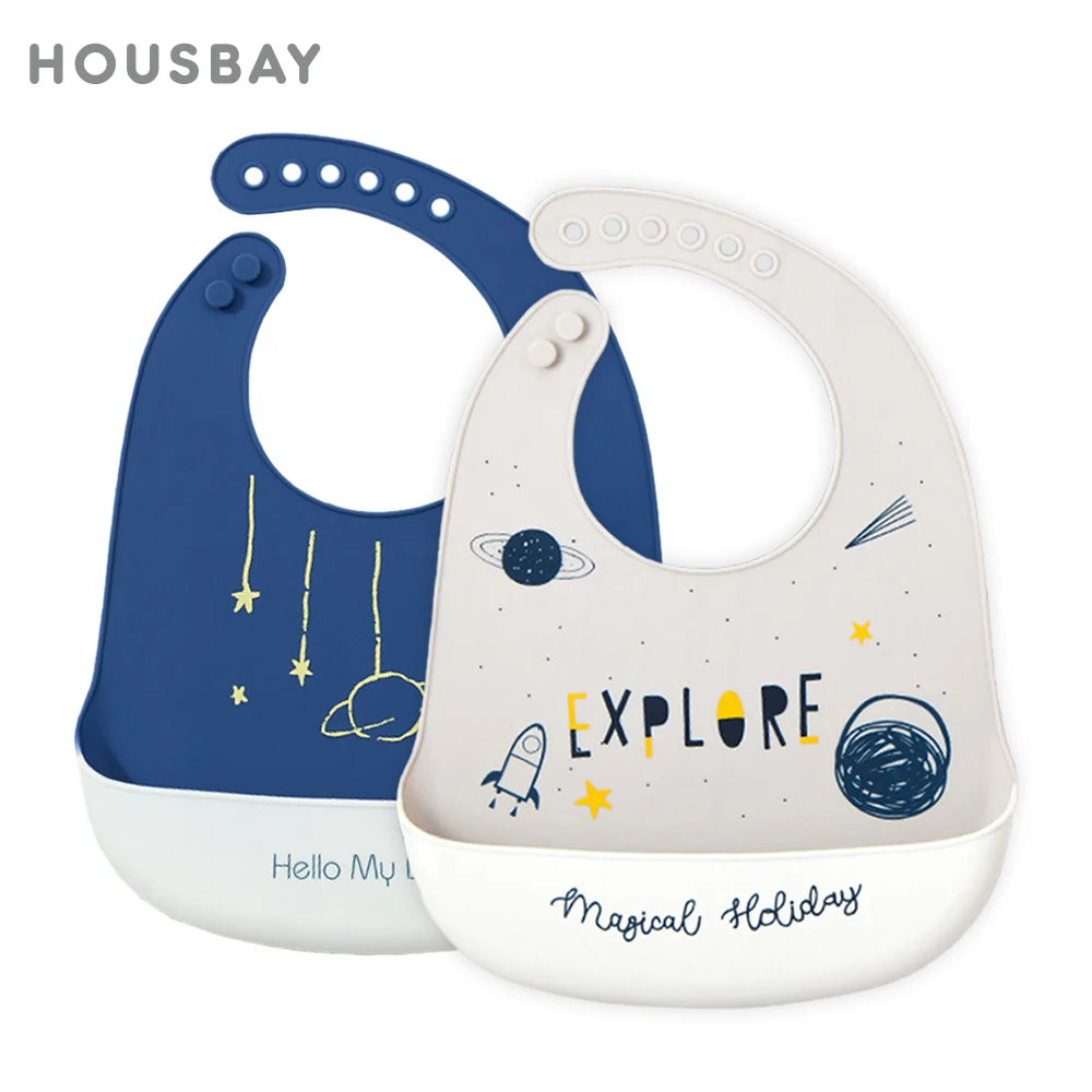 Bavoir Bébé en Silicone Souple à Motifs avec Poche
