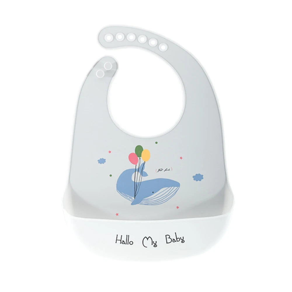 Bavoir Bébé en Silicone Souple à Motifs avec Poche