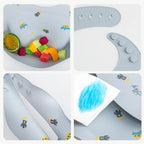 Bavoir Bébé en Silicone à Motifs Ludiques avec Poche