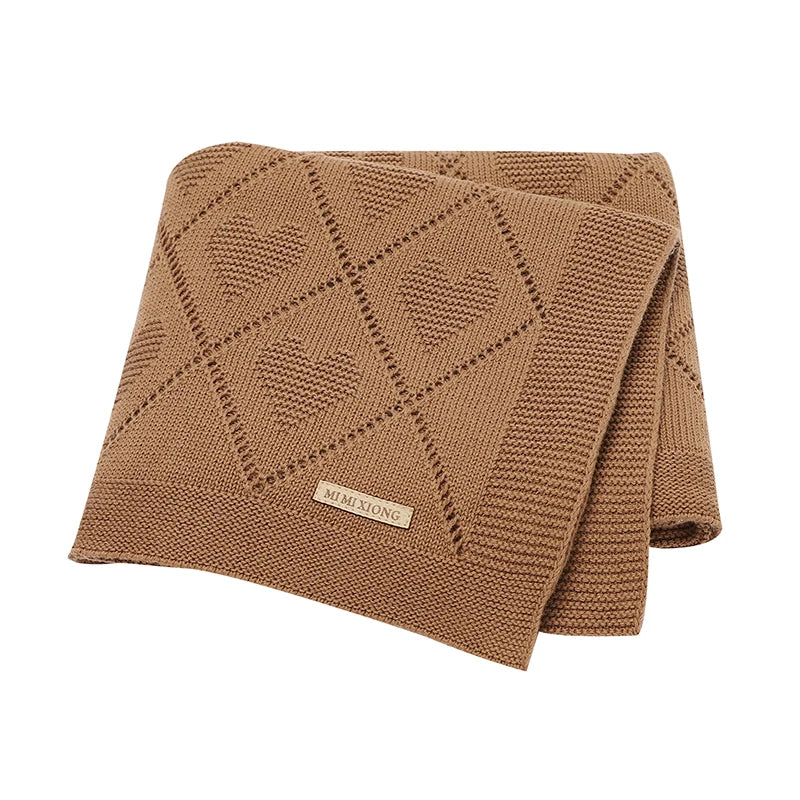 Couverture Bébé en Maille de Coton à Cœurs