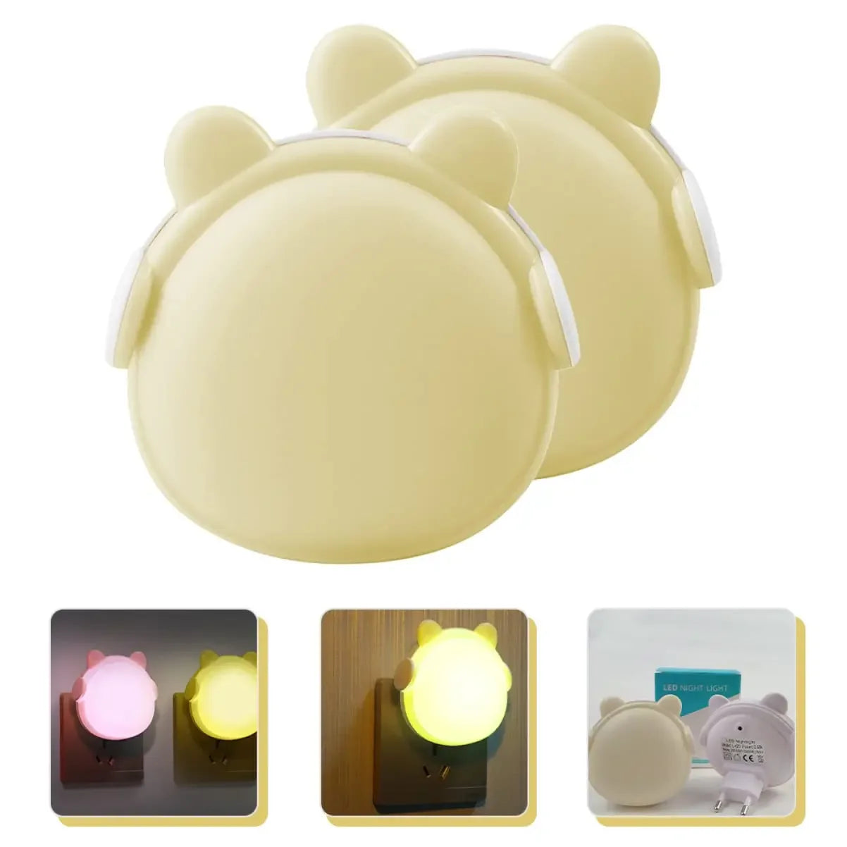Veilleuses Bébé Ours à Capteur Crépusculaire – Lot de 2