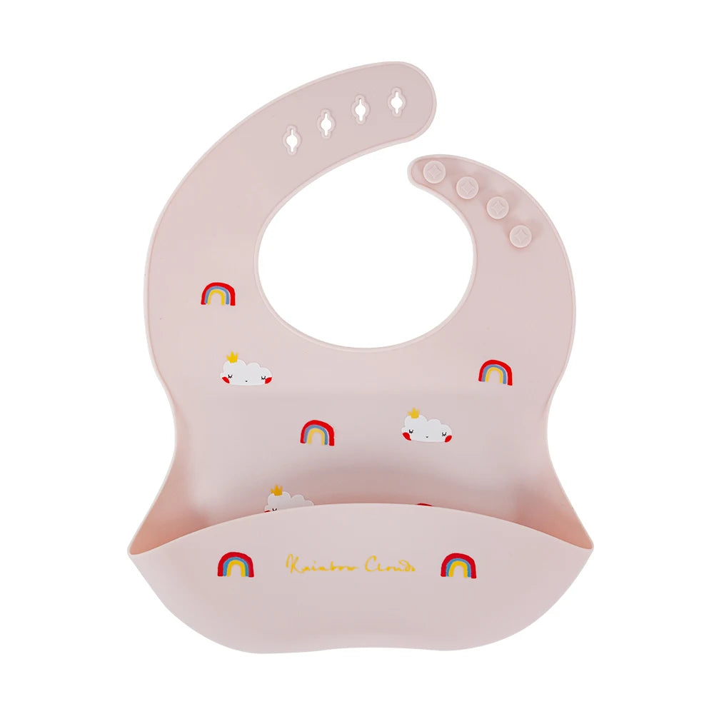 Bavoir Bébé en Silicone à Motifs Ludiques avec Poche