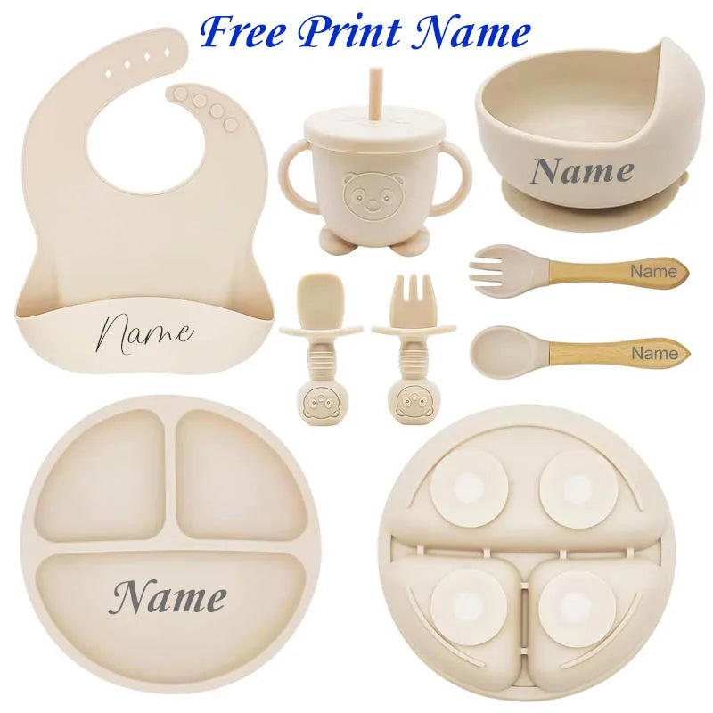 Coffret Repas Bébé Personnalisé en Silicone – 8 Pièces