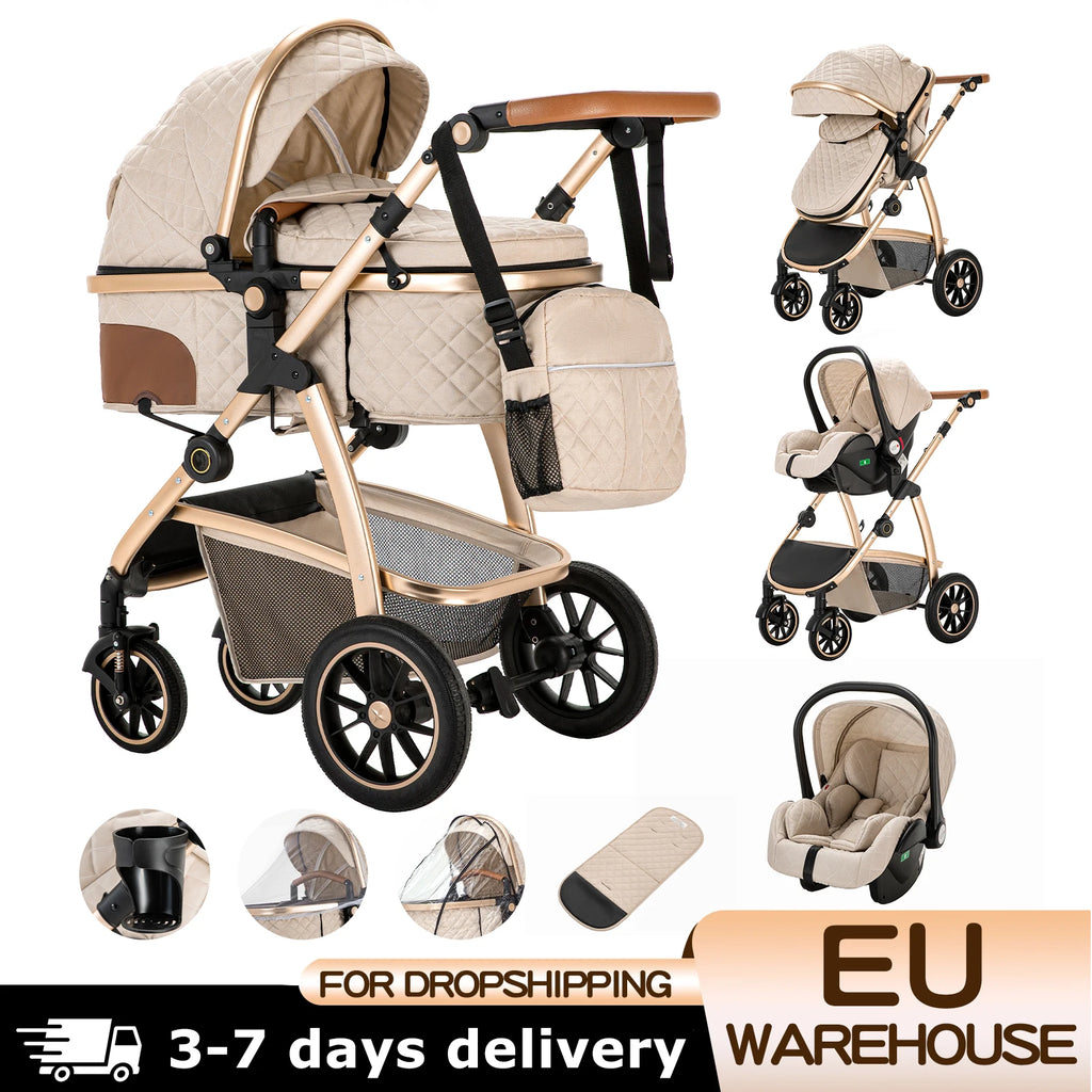 Poussette Bébé 3-en-1 Modulable avec Nacelle et Siège-Auto