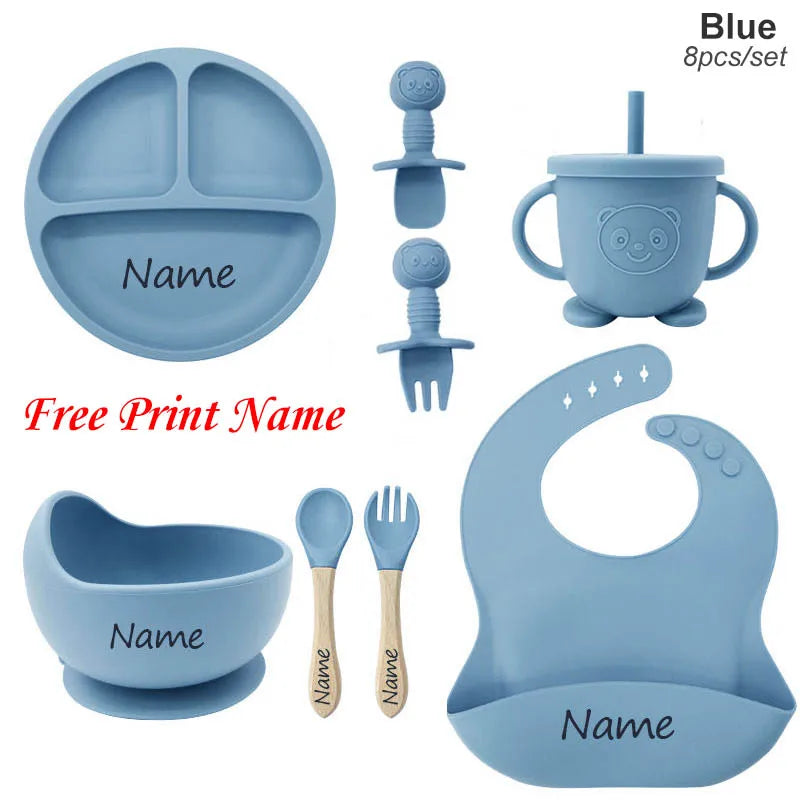 Coffret Repas Bébé Personnalisé en Silicone – 8 Pièces