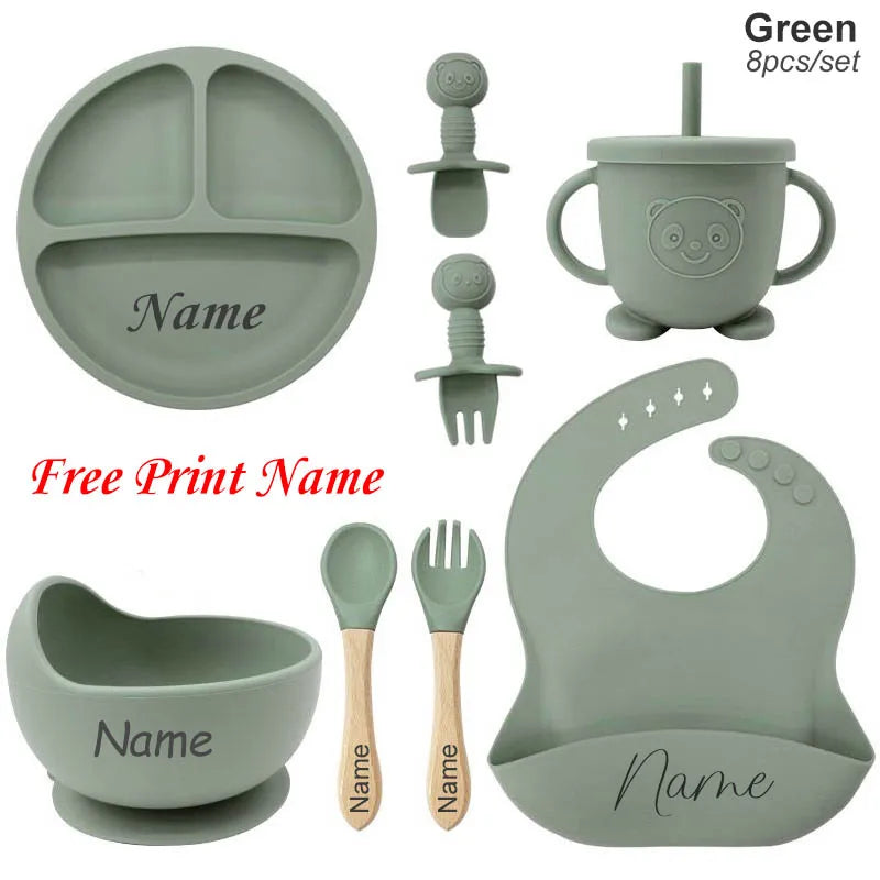 Coffret Repas Bébé Personnalisé en Silicone – 8 Pièces
