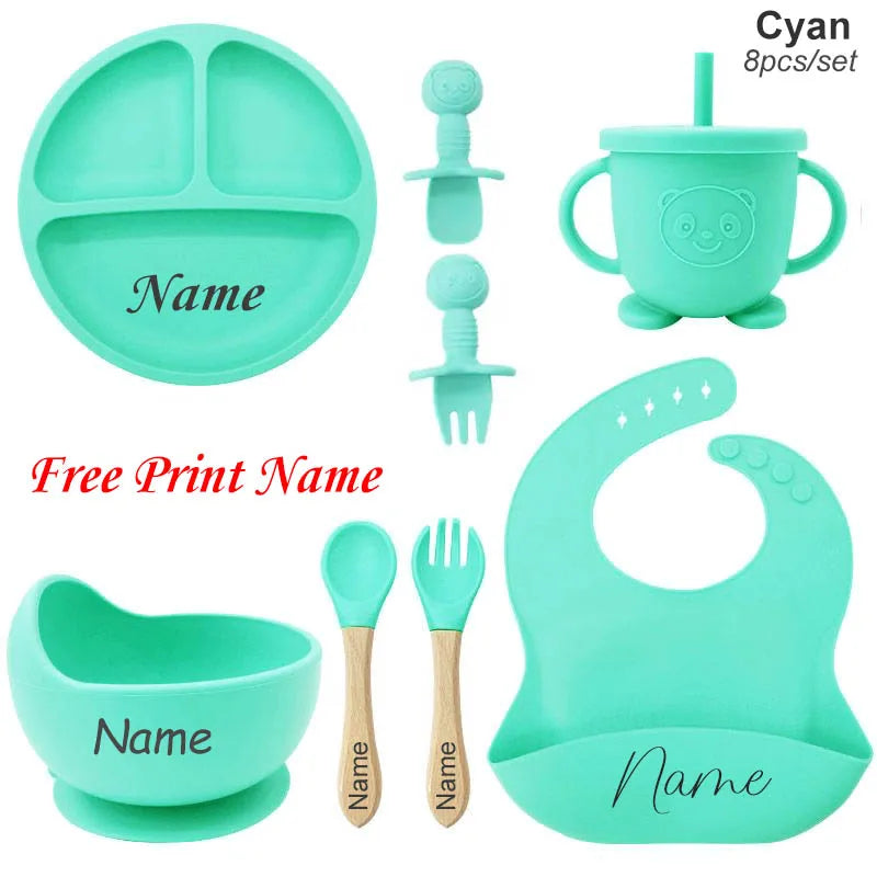 Coffret Repas Bébé Personnalisé en Silicone – 8 Pièces
