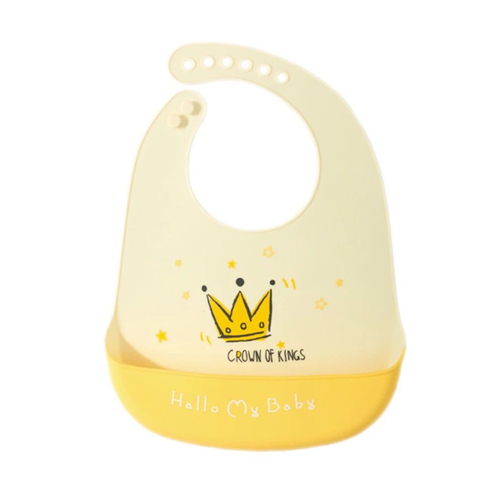 Bavoir Bébé en Silicone Souple à Motifs avec Poche