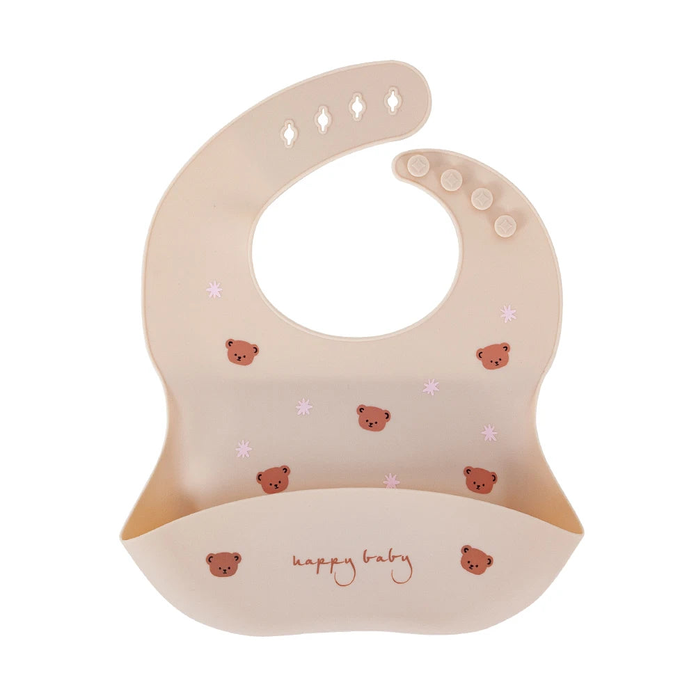 Bavoir Bébé en Silicone à Motifs Ludiques avec Poche