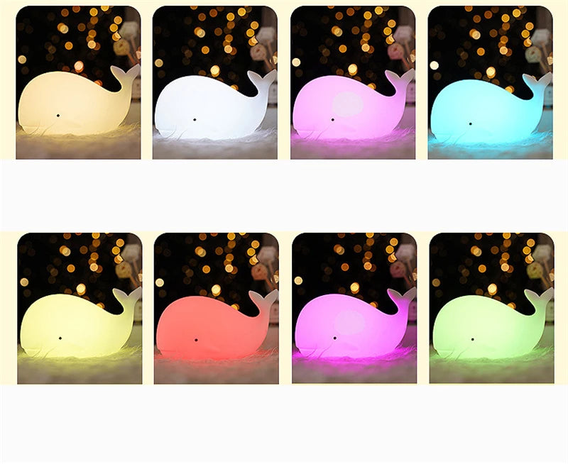 Veilleuse Enfant Petite Baleine colorée, parfaite pour apaiser votre enfant au moment du coucher.