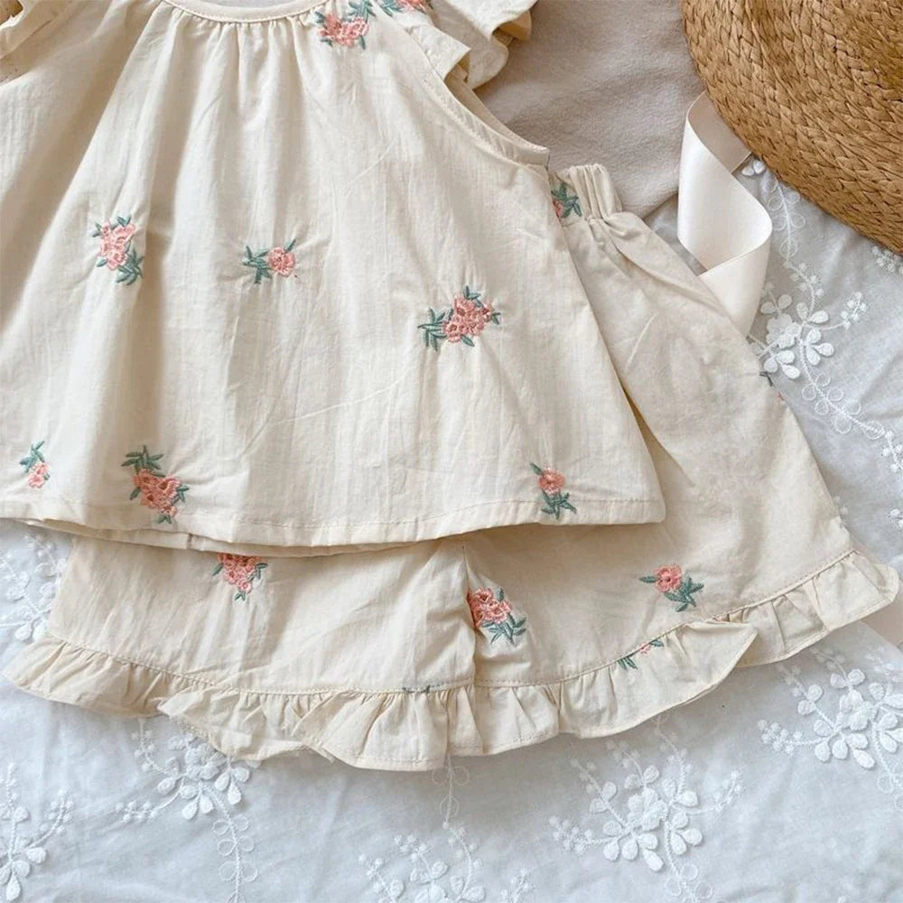 Ensemble Fille Fleuri en Coton – Blouse et Short