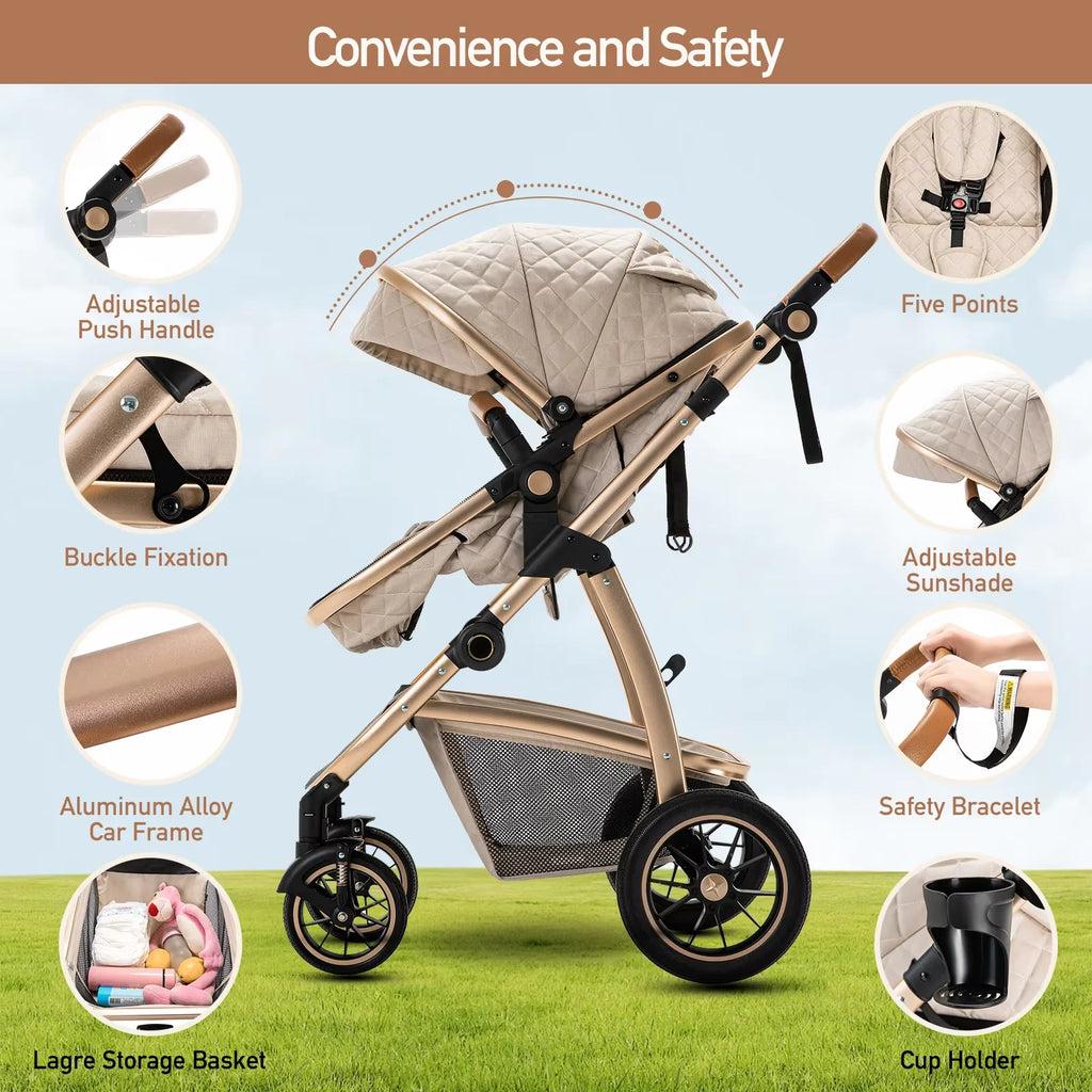 Poussette Bébé 3-en-1 Modulable avec Nacelle et Siège-Auto
