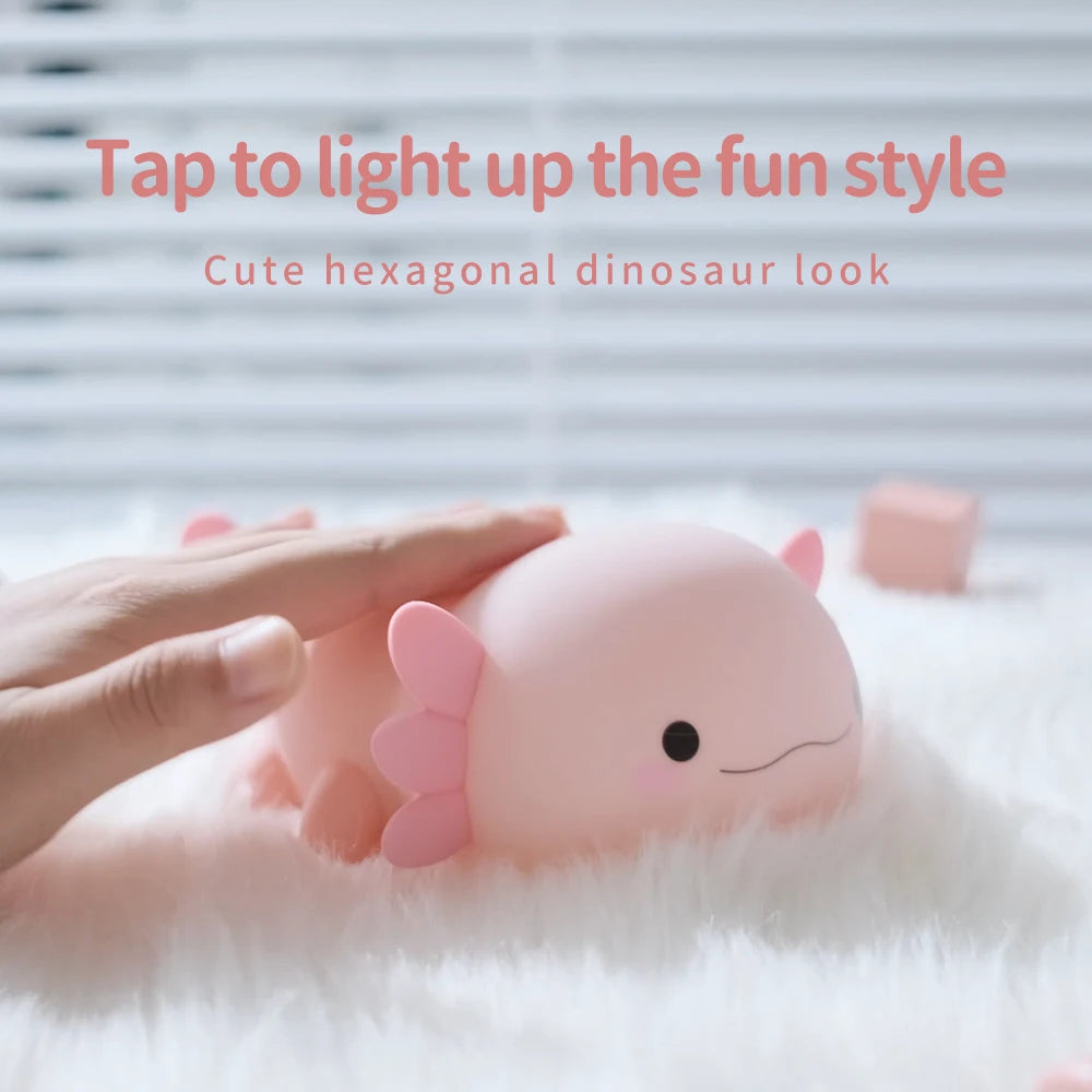 1Axolotl-Nachtlicht für Kinder, 2 Helligkeiten, Silikon, Kinderzimmer-Schlaflampe, tragbare, über USB wiederaufladbare Nachttischlampe für Babyzimmer