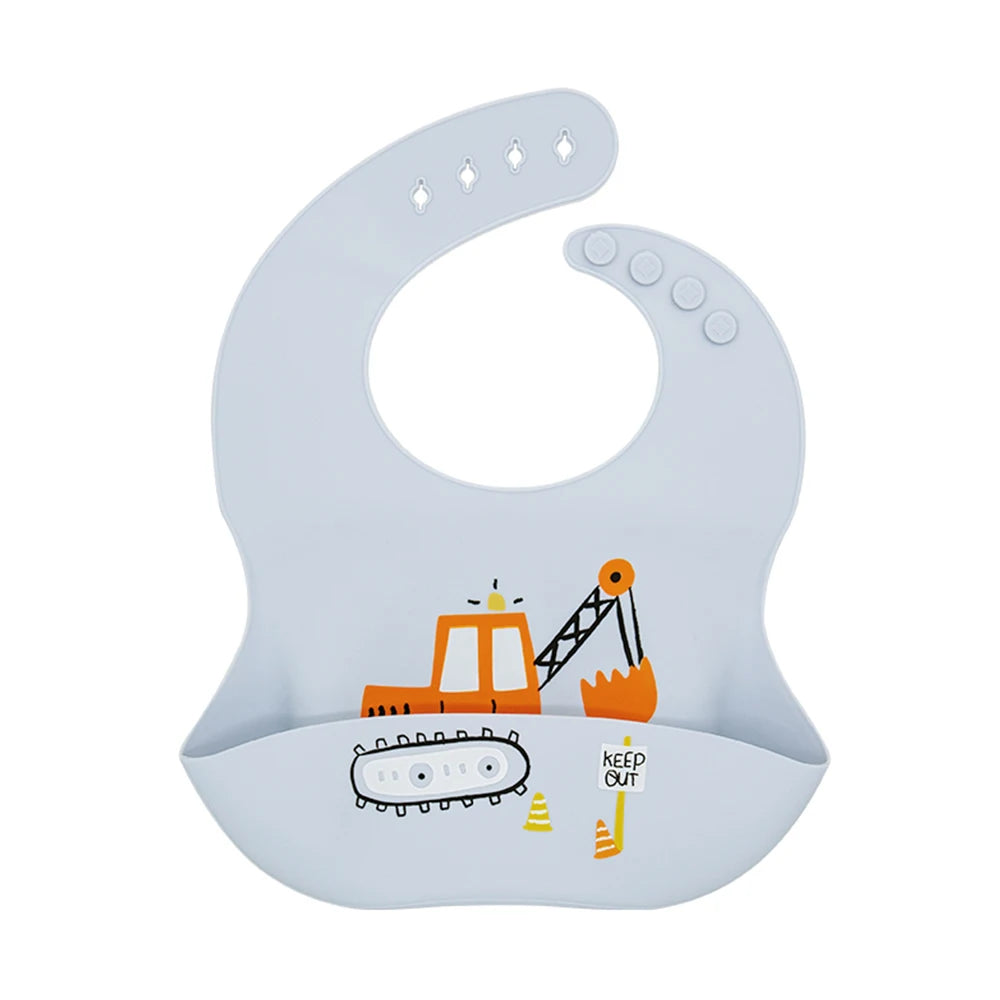 Bavoir Bébé en Silicone à Motifs Ludiques avec Poche