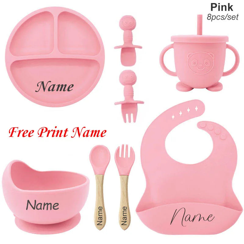 Coffret Repas Bébé Personnalisé en Silicone – 8 Pièces