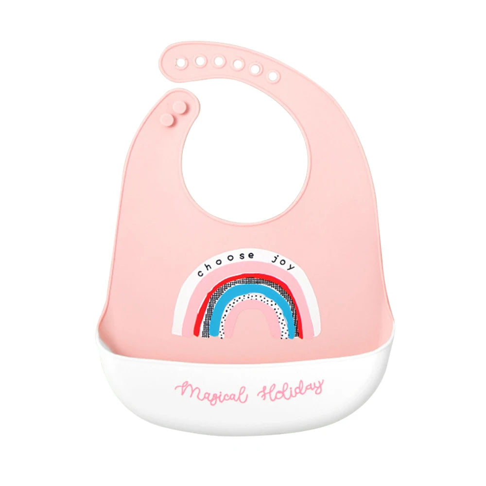 Bavoir Bébé en Silicone Souple à Motifs avec Poche