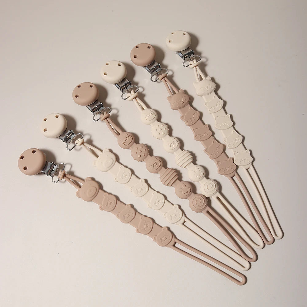 Attache-Tétine Bébé en Silicone à Motifs Animaux