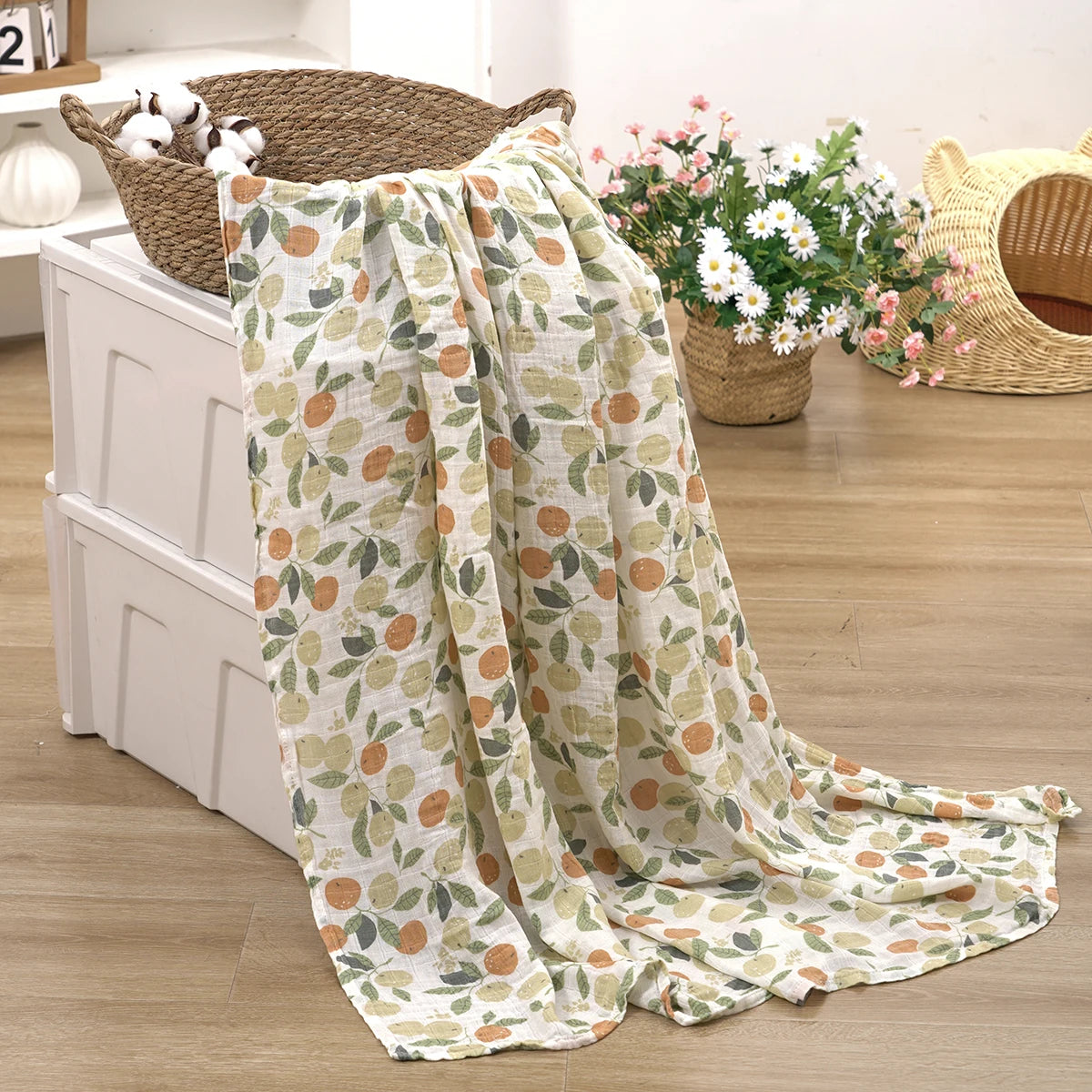 Couverture d’Emmaillotage Bébé en Mousseline Bambou et Coton