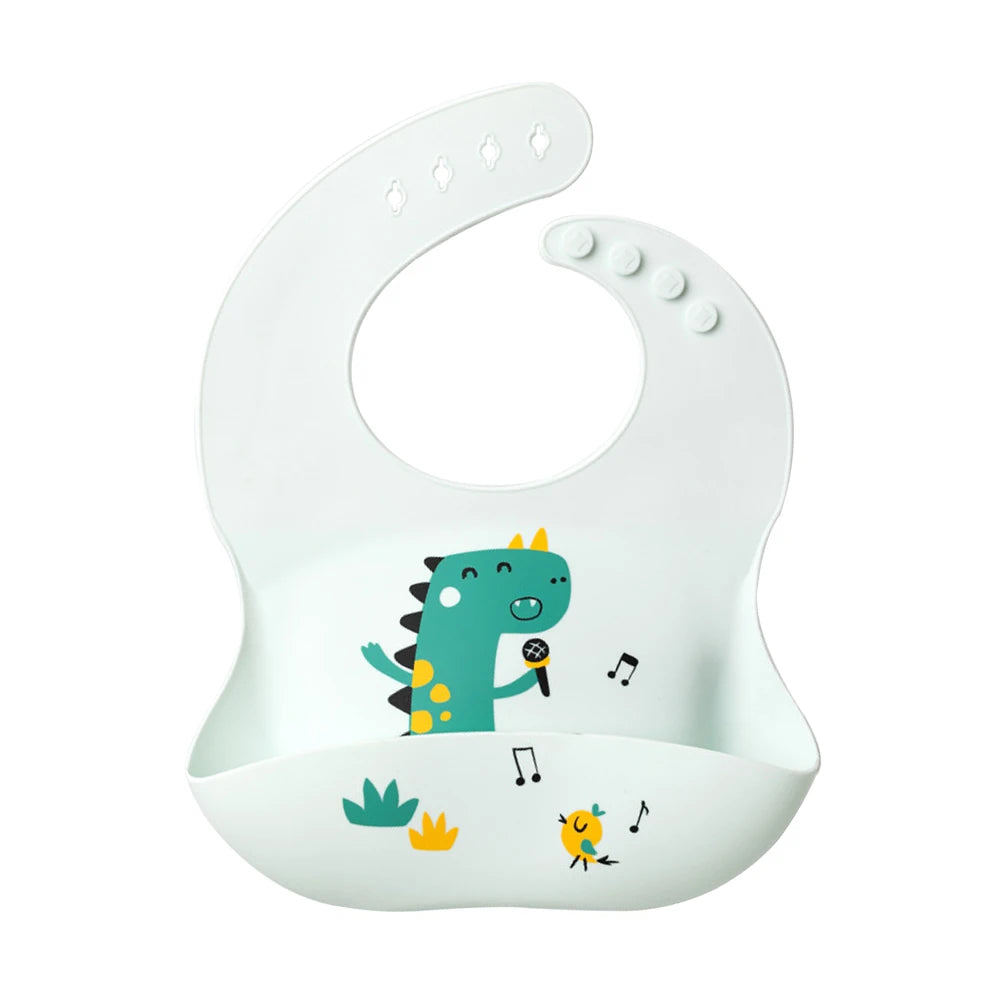 Bavoir Bébé en Silicone à Motifs Ludiques avec Poche