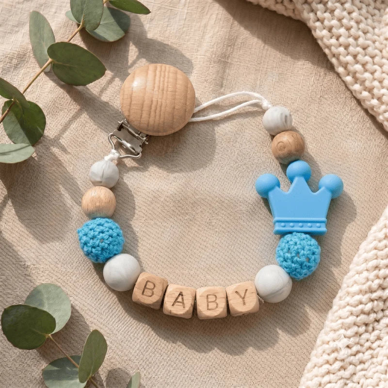 Attache-Tétine Bébé Personnalisée avec Prénom en Bois