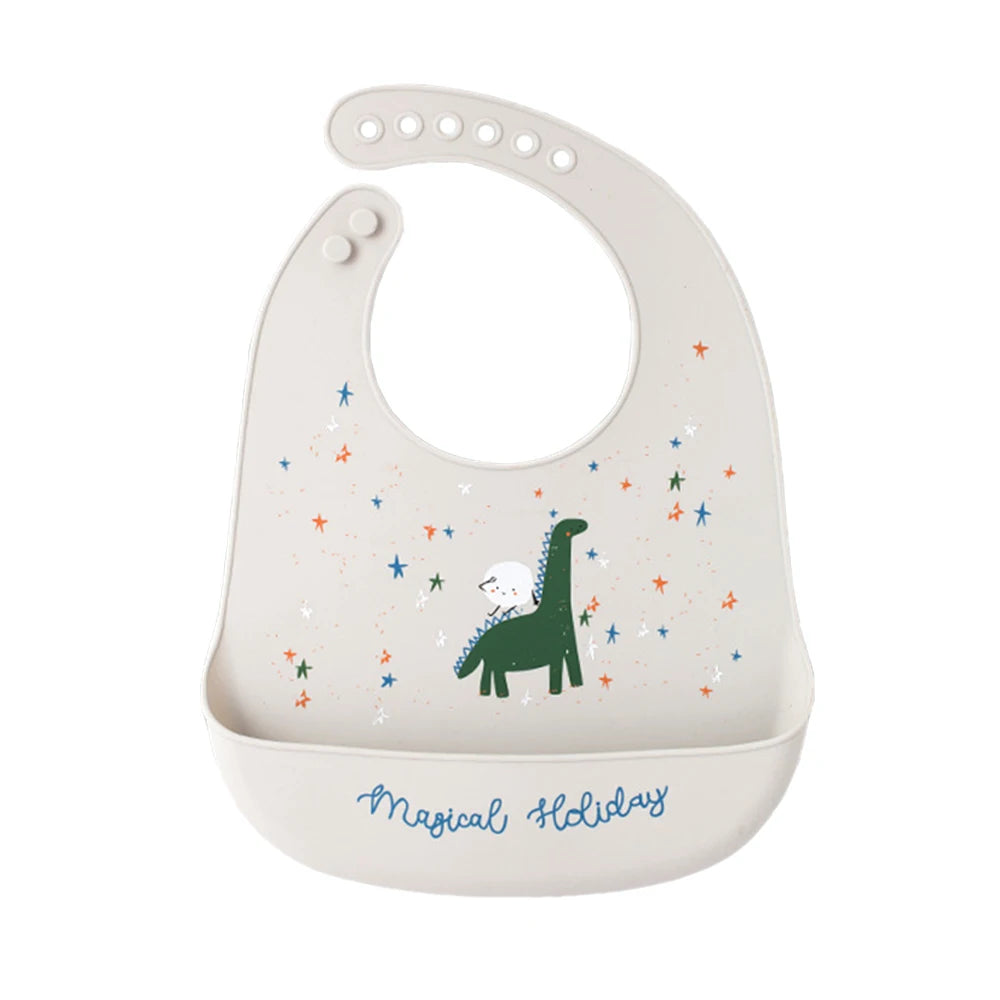 Bavoir Bébé en Silicone Souple à Motifs avec Poche