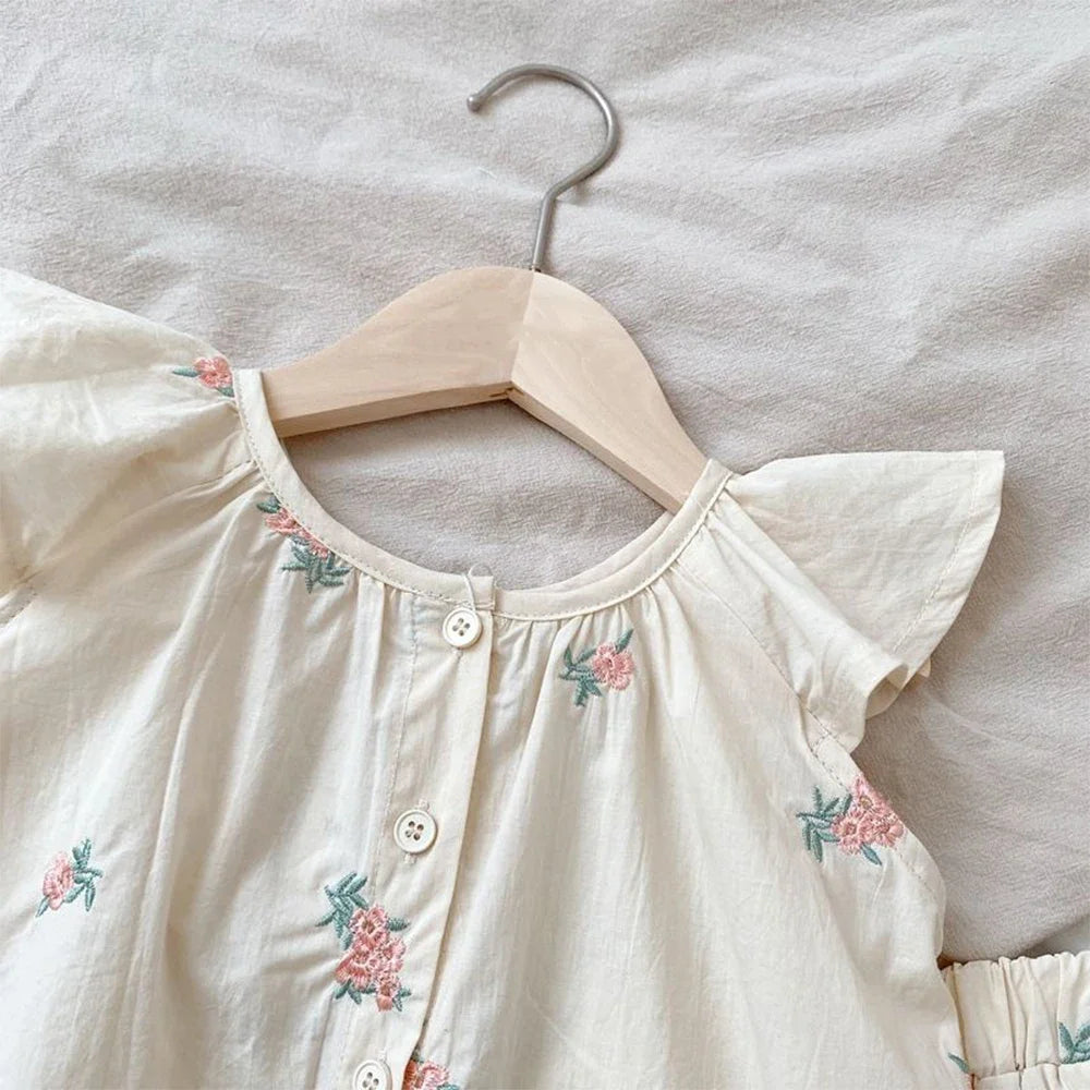 Ensemble Fille Fleuri en Coton – Blouse et Short