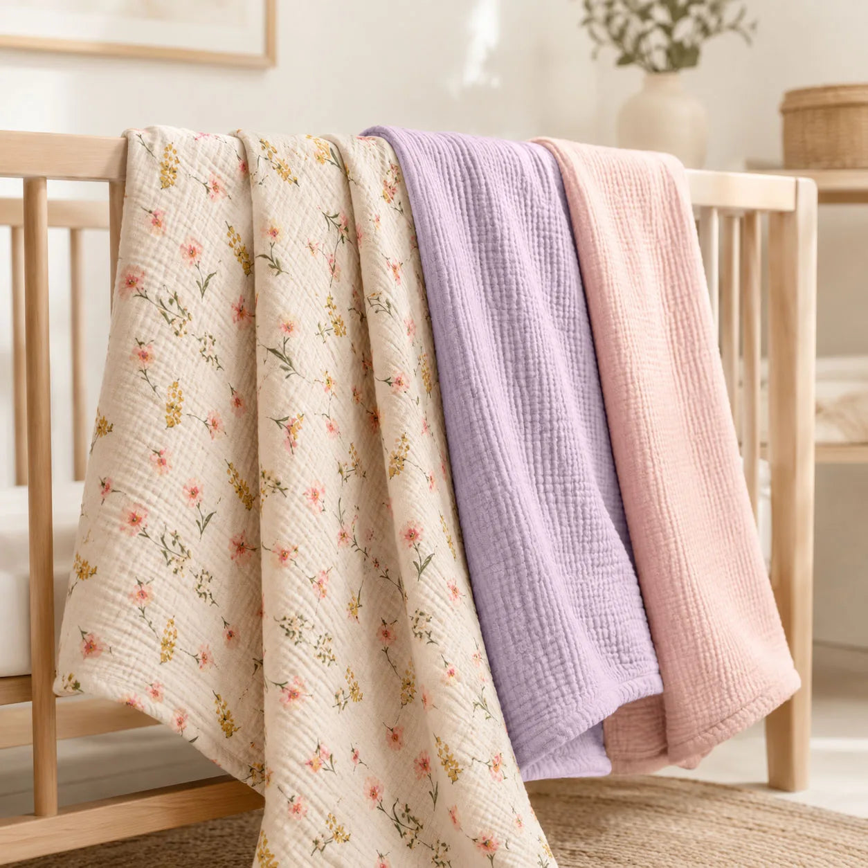 Couvertures Bébé en Double Gaze – Lot de 3