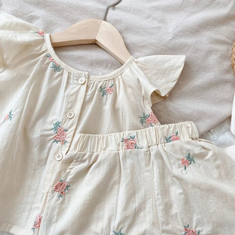 Ensemble Fille Fleuri en Coton – Blouse et Short