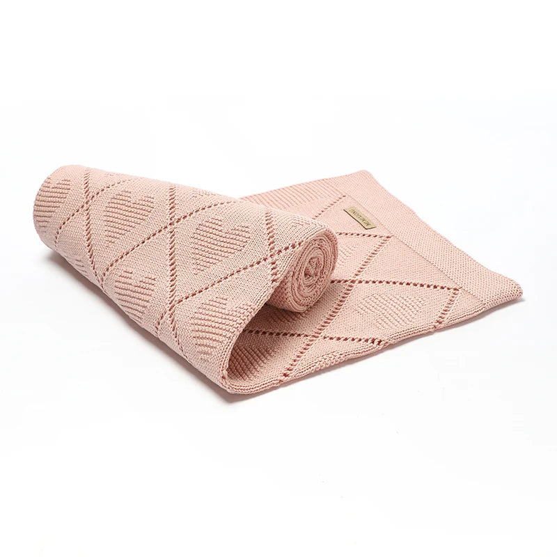 Couverture Bébé en Maille de Coton à Cœurs