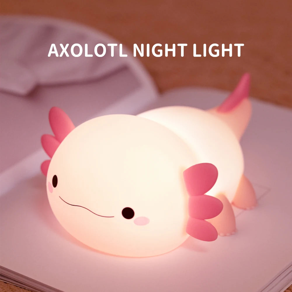 1Axolotl-Nachtlicht für Kinder, 2 Helligkeiten, Silikon, Kinderzimmer-Schlaflampe, tragbare, über USB wiederaufladbare Nachttischlampe für Babyzimmer